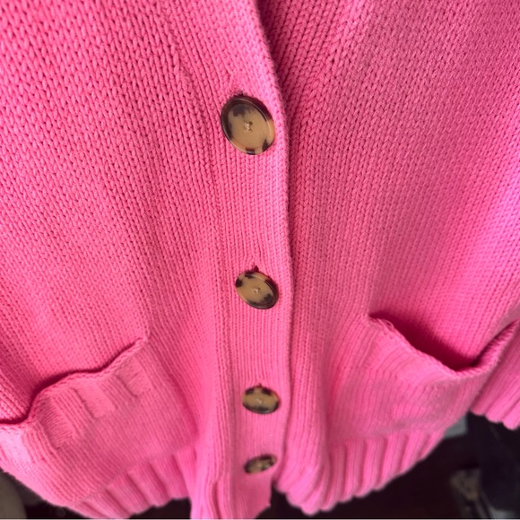 LOFT Bubblegum Pink Fisherman Oversized Knit Sweater Cardigan Size M - Picture 4 of 7